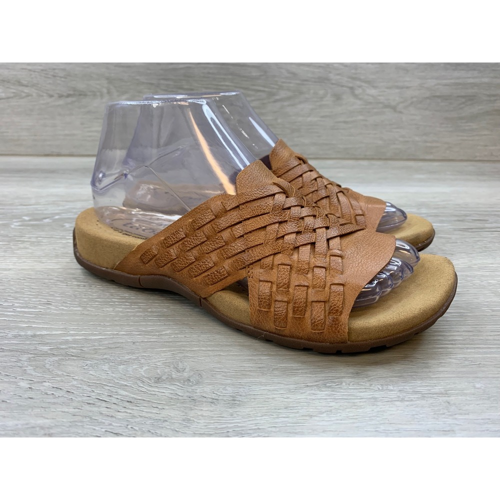 Taos Guru Tan Leather Woven Slide Sandals Women's 7 Comfort Casual Shoes